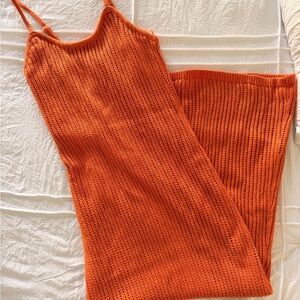 Orange Knit Beach Maxi Dress